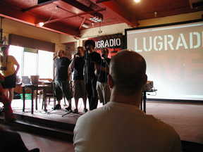 LugRadio 2006: Jono, Aq, Ade (with wig!) and Matt do the Introductions Jono, Aq, Ade (with wig!) and Matt do the Introductions