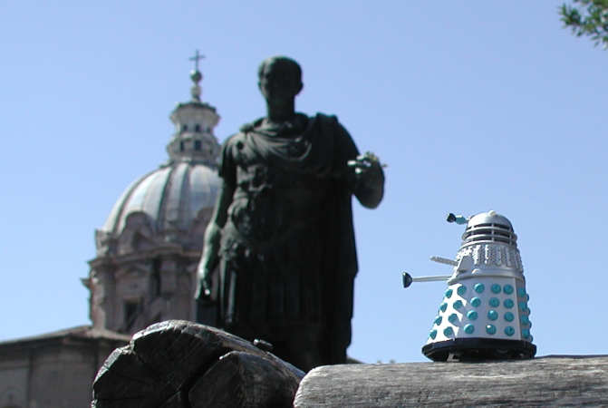 Mr. Dalek looks at a statue of Julius Caesar